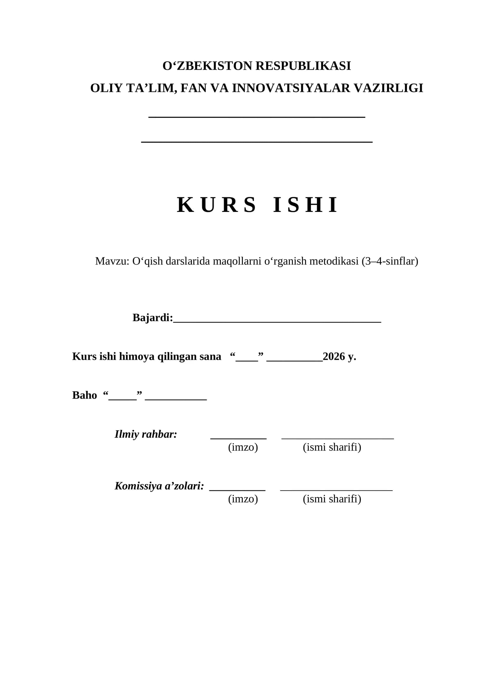 O‘qish darslarida maqollarni o‘rganish metodikasi (3–4-sinflar)