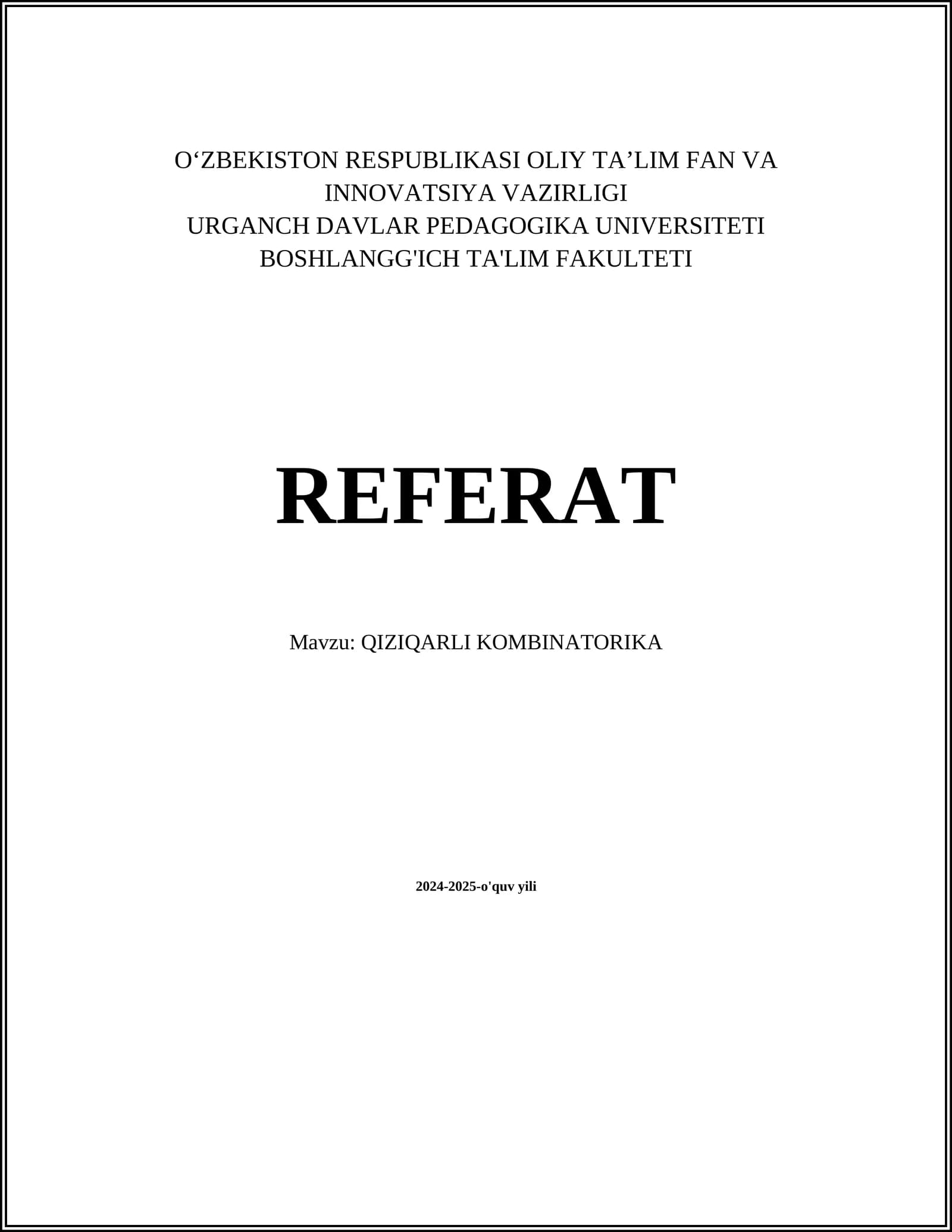 QIZIQARLI KOMBINATORIKA