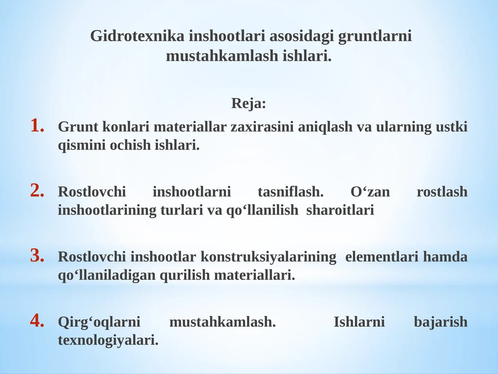 Gidrotexnika inshootlari asosidagi gruntlarni mustahkamlash ishlari