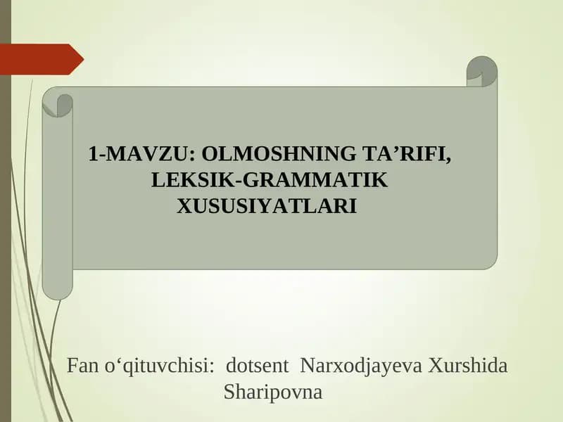 OLMOSHNING TA’RIFI, LEKSIK-GRAMMATIK XUSUSIYATLARI