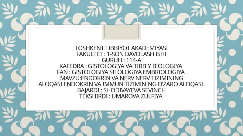 ENDOKRIN VA NERV TIZIMINING ALOQASI