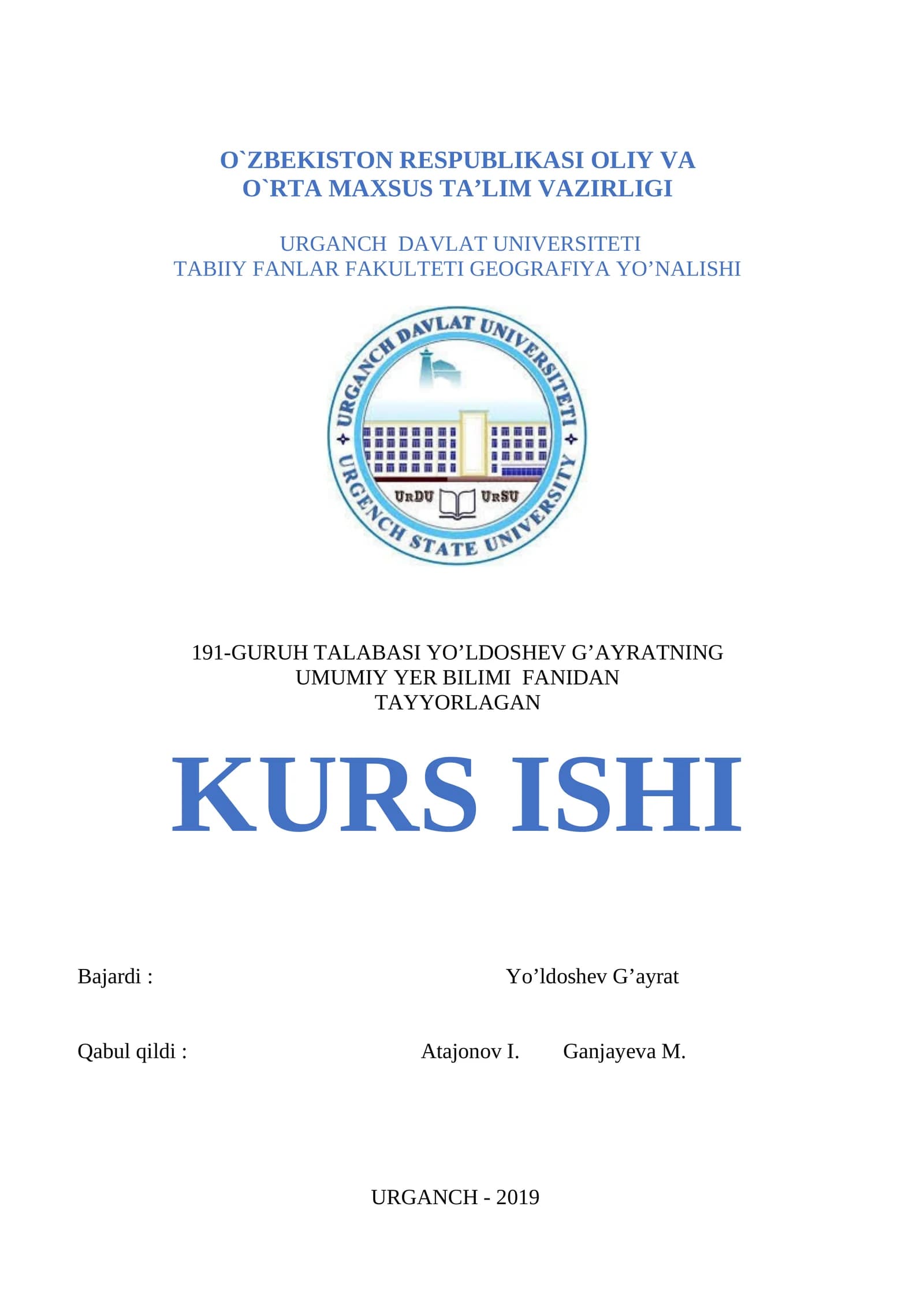 Ekologik muammolar Kurs Ishi
