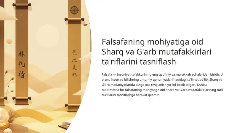 Falsafaning mohiyatiga oid Sharq va G'arb mutafakkirlari ta'riflarini tasniflash