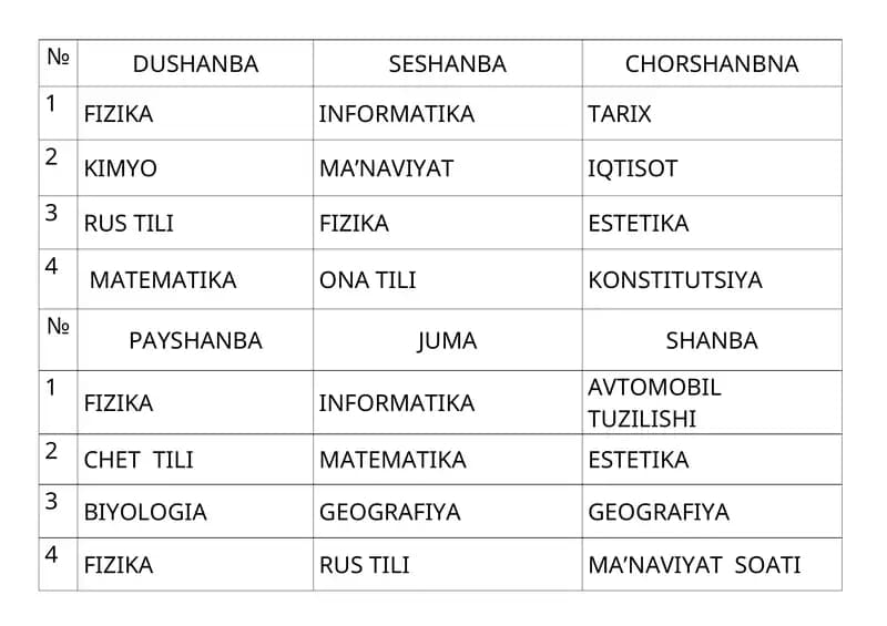 Dars jadvali