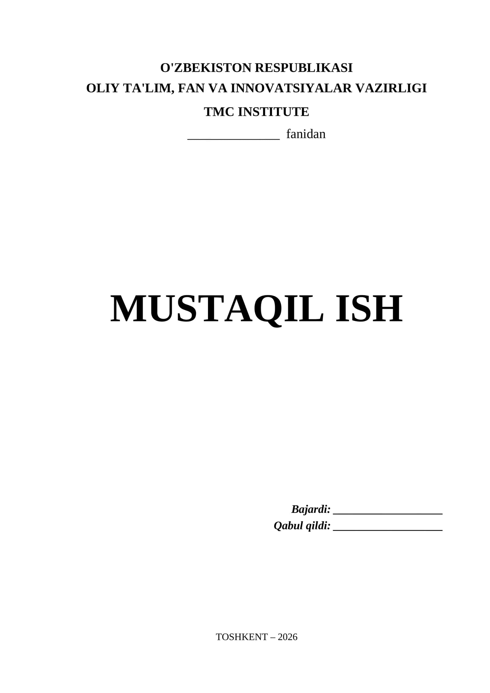 Tmc Institute Mustaqil Ish Titul Varaq (.docx)