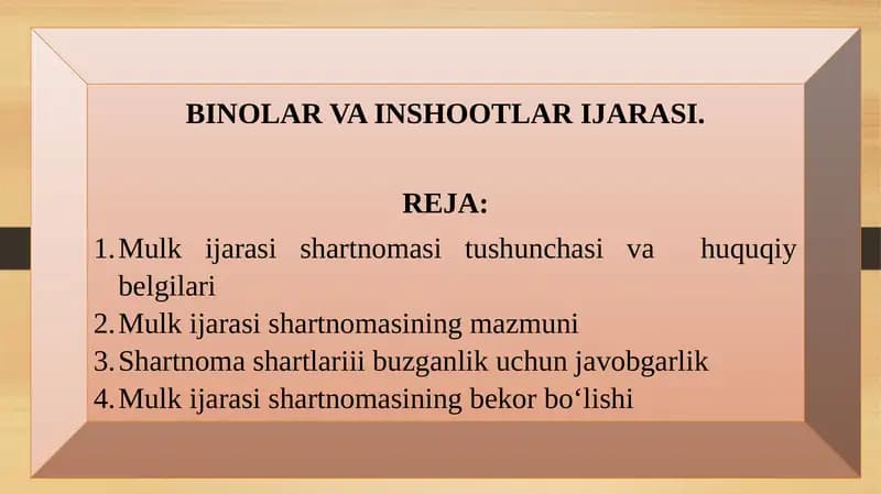 BINOLAR VA INSHOOTLAR IJARASI