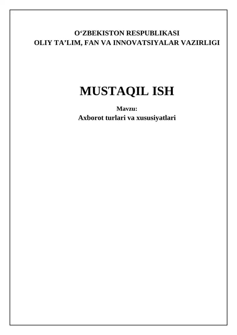 Axborot turlari va ularning xususiyatlari