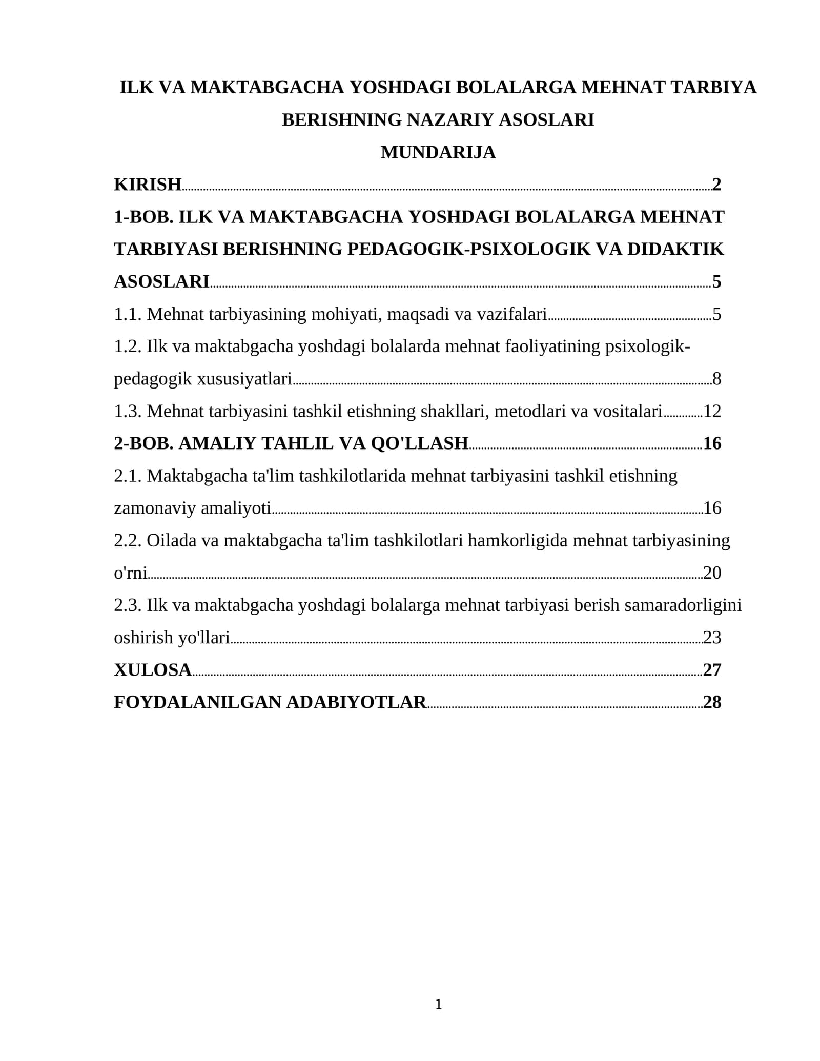 ILK VA MAKTABGACHA YOSHDAGI BOLALARGA MEHNAT TARBIYA BERISHNING NAZARIY ASOSLARI