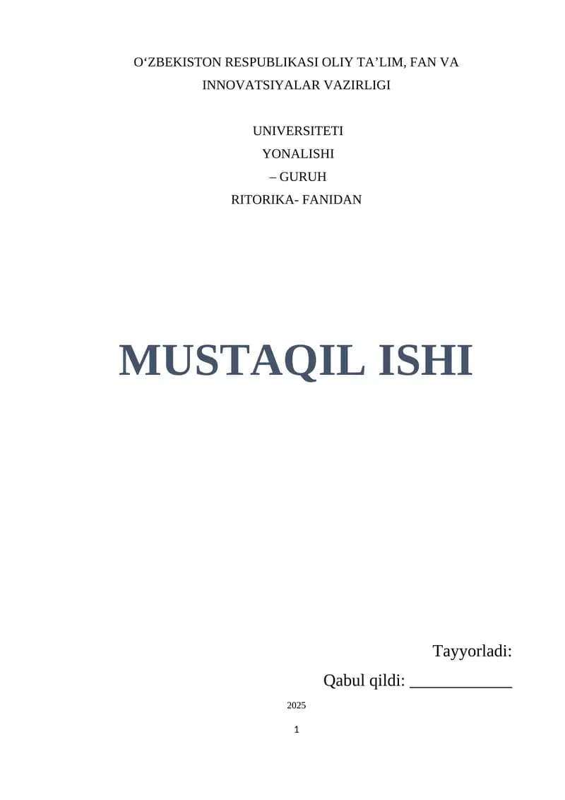 MAVZU: NOTIQLIK SANATI VA TEXNIKASIGA OID TEST TOPSHIRIQLARINI BAJARISH