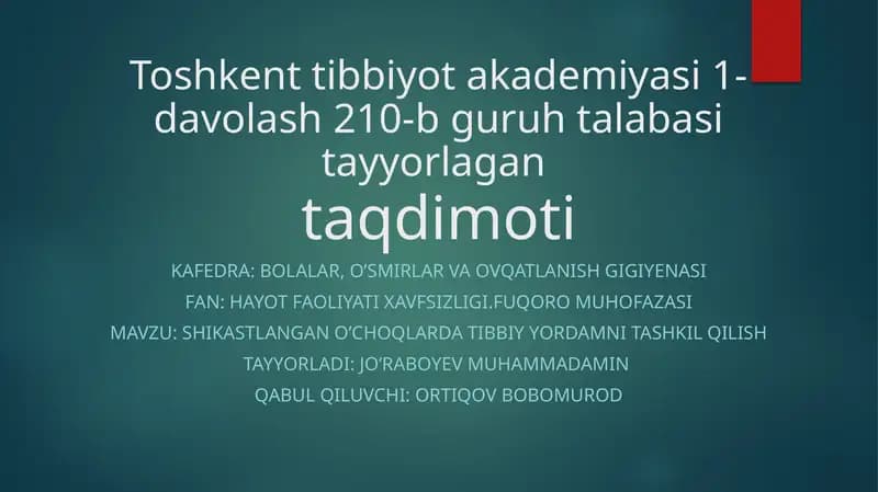 shikastlan'gano'ch o'choqlarda tibbiy yordamni tashkil qilish