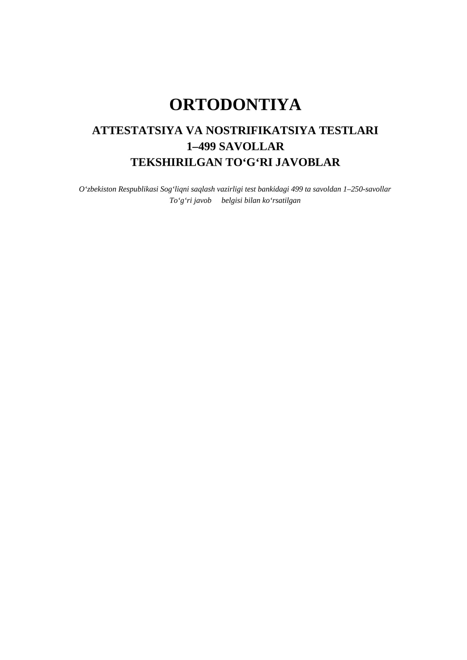 ORTODONTIYA TEST SAVOLLARI
