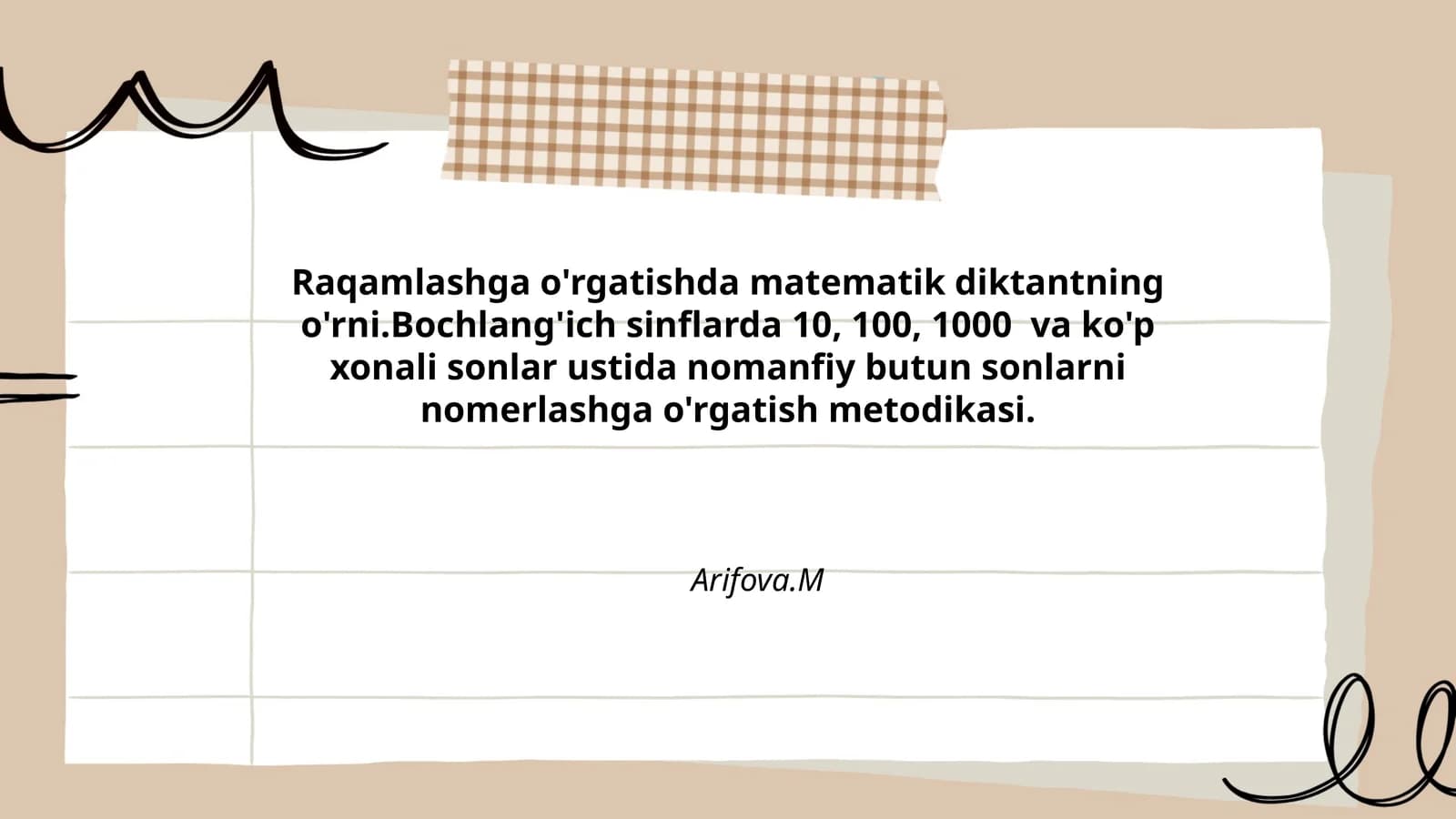 Raqamlashga o'rgatishda matematik diktantning o'rni