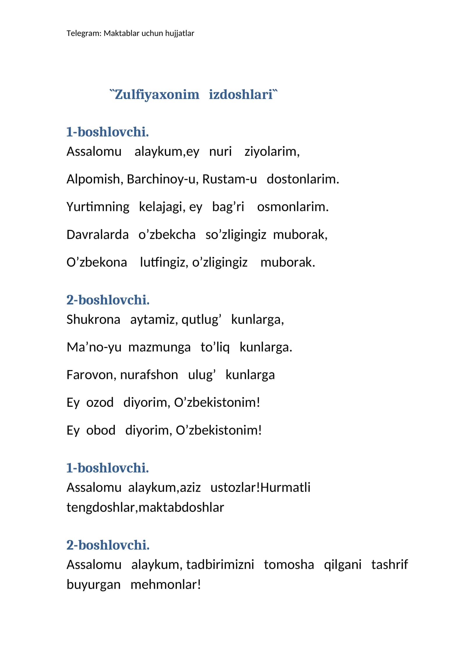 Zulfiyaxonim izdoshlari