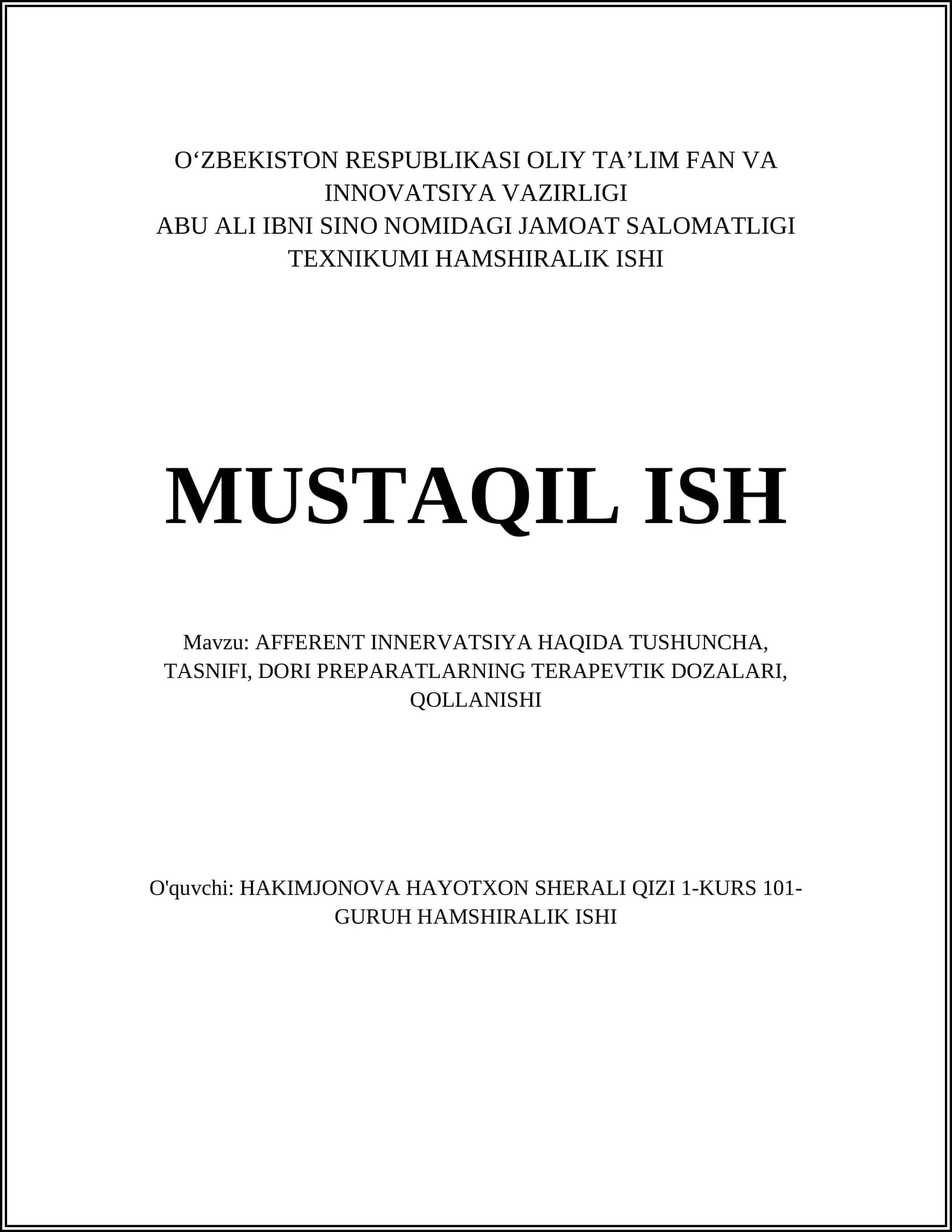 AFFERENT INNERVATSIYA HAQIDA TUSHUNCHA