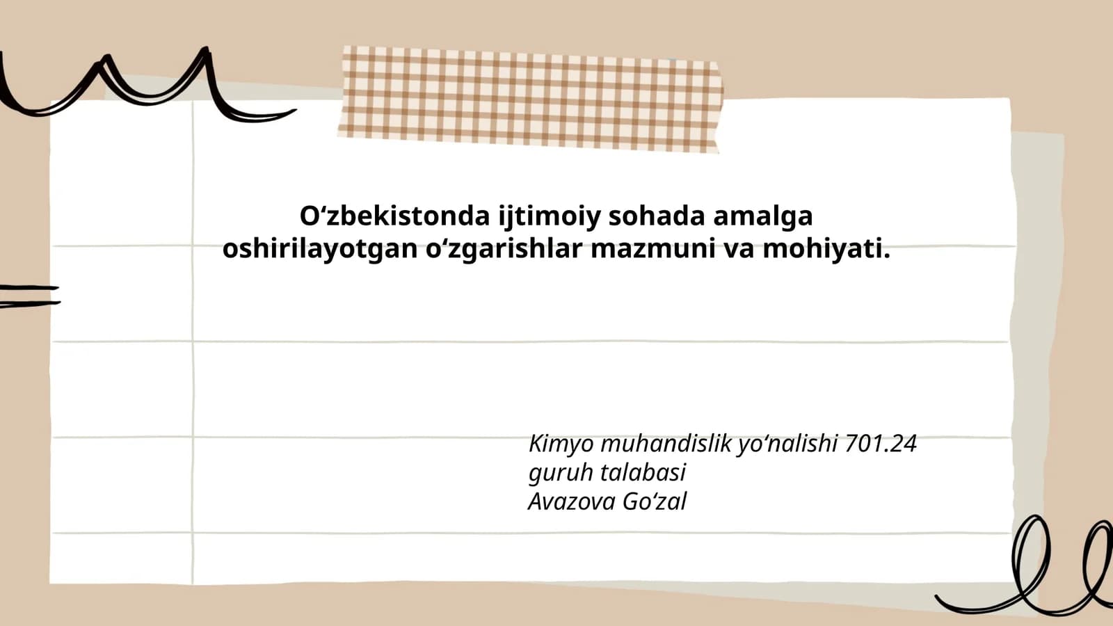 Kimyo muhandislik yoʻnalishi 701.24 guruh talabasi