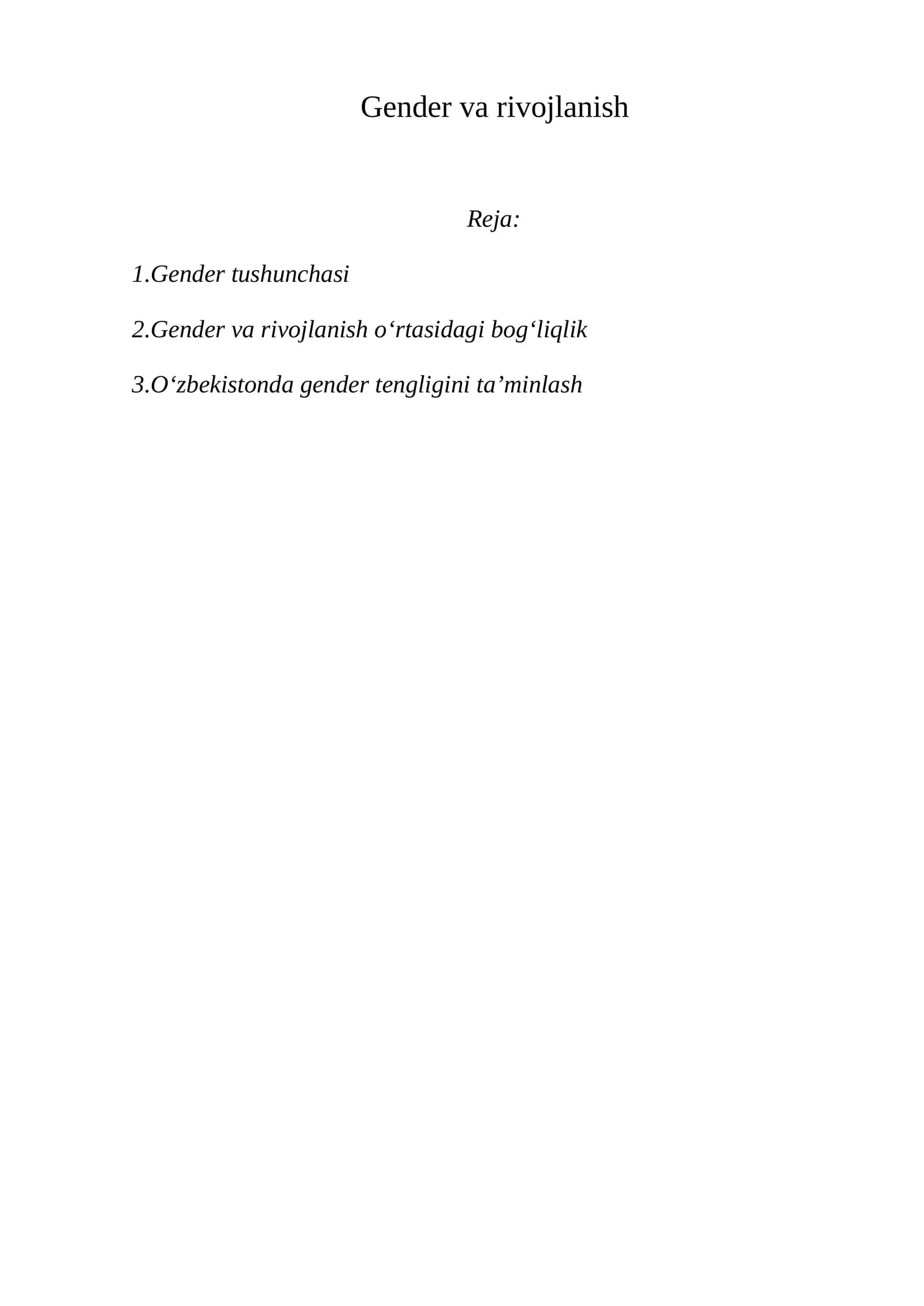 Gender va rivojlanish
