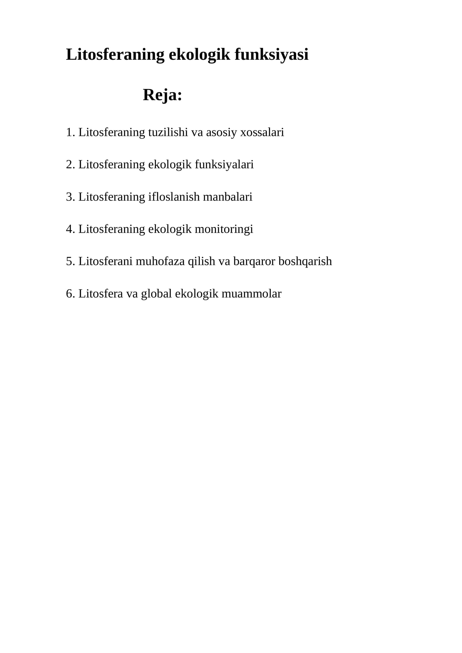 Litosferaning ekologik funksiyasi