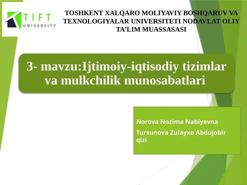 TOSHKENT XALQARO MOLIYAVIY BOSHQARUV VA TEXNOLOGIYALAR UNIVERSITETI NODAVLAT OLIY TA’LIM MUASSASASI