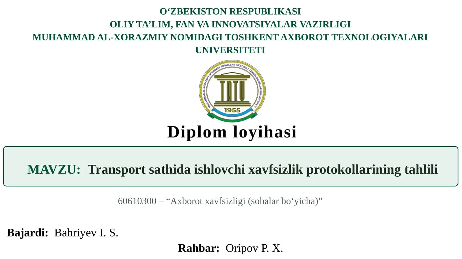 Transport sathida ishlovchi xavfsizlik protokollarining tahlili