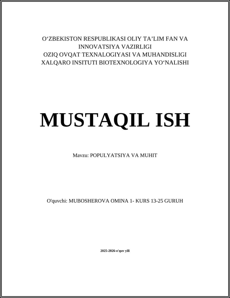 POPULYATSIYA VA MUHIT