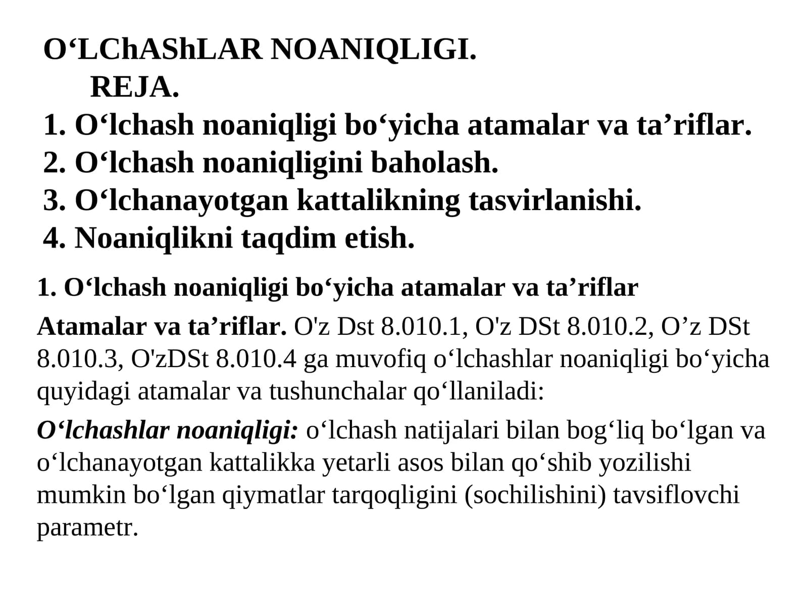 O‘LChAShLAR NOANIQLIGI.REJA.1