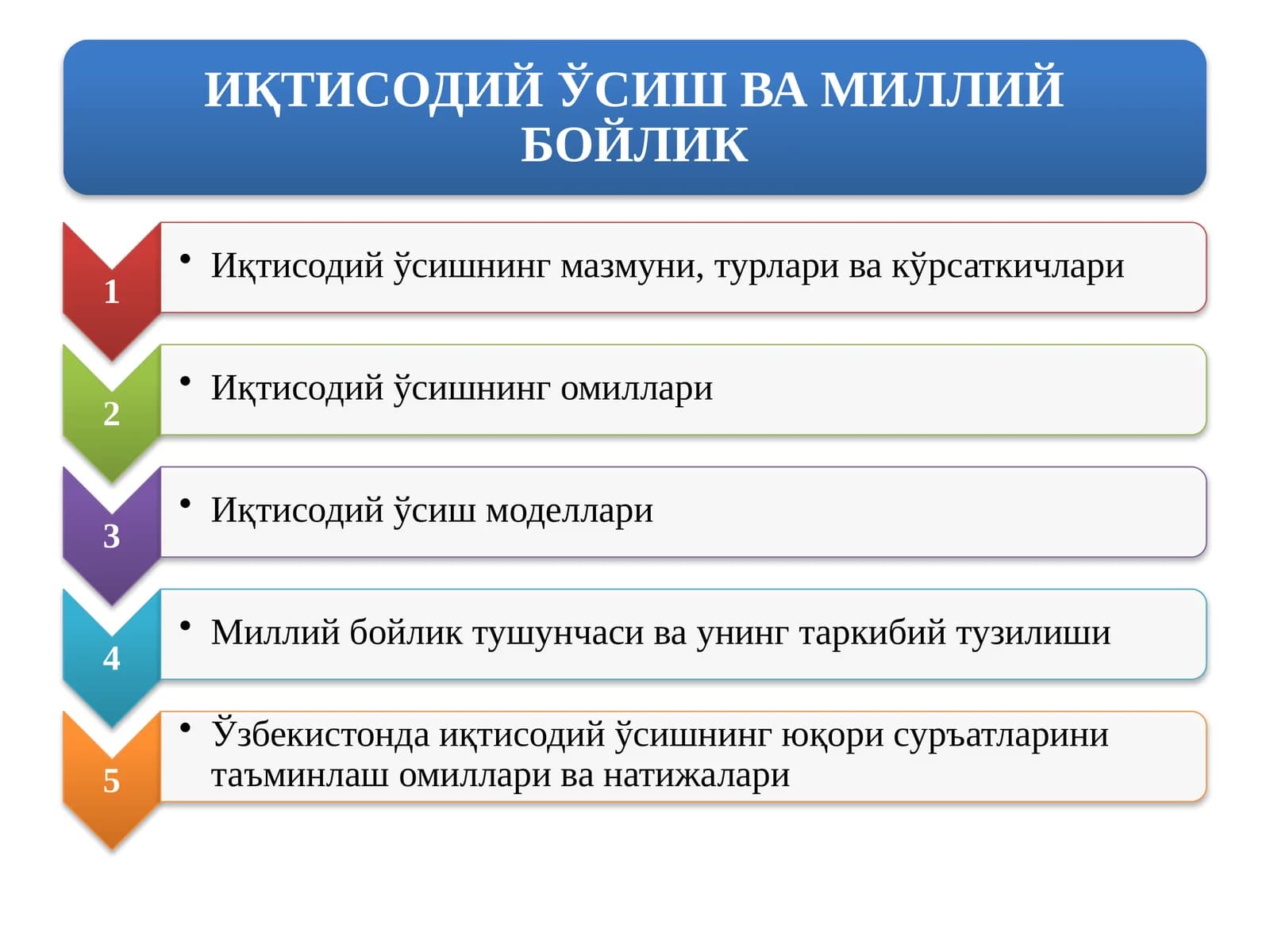ИҚТИСОДИЙ ЎСИШ ВА МИЛЛИЙ БОЙЛИК
