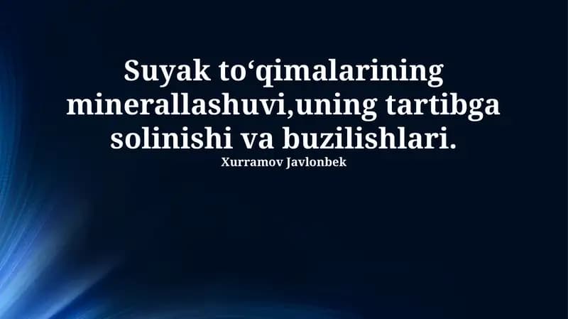 Suyak to‘qimalarining minerallashuvi,uning tartibga solinishi va buzilishlari