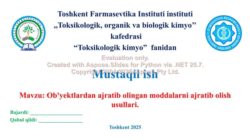 13. Ob'yektlardan ajratib olingan moddalarni ajratib olish usullari. Klaster, 2 ta
