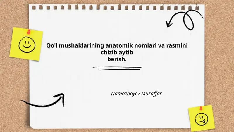 Qo'l mushaklarining anatomik nomlari va rasmini chizib aytibberish