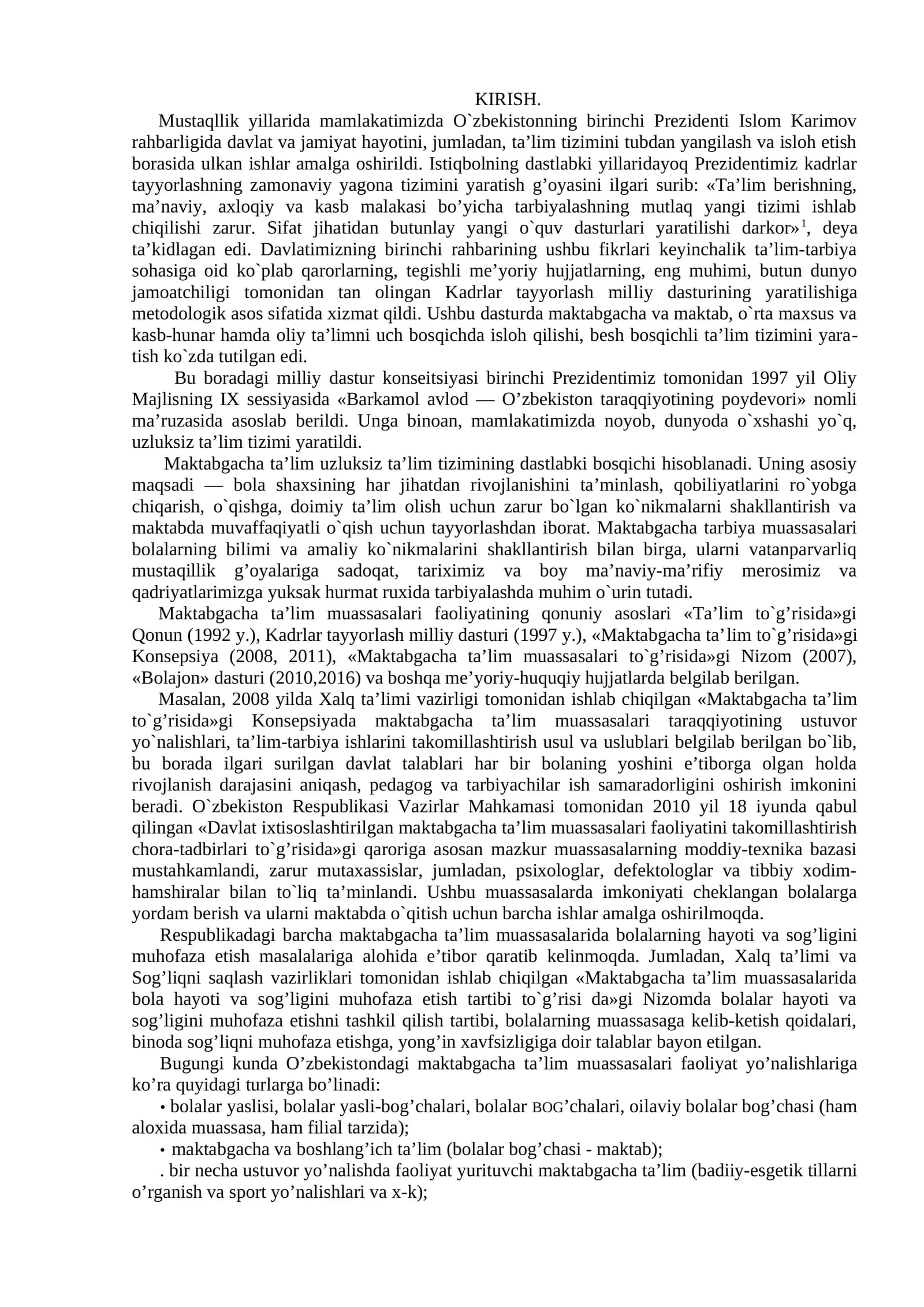 Islom Karimovning ta’lim tizimini tubdan yangilash va isloh etish borasida ulkan ishlari