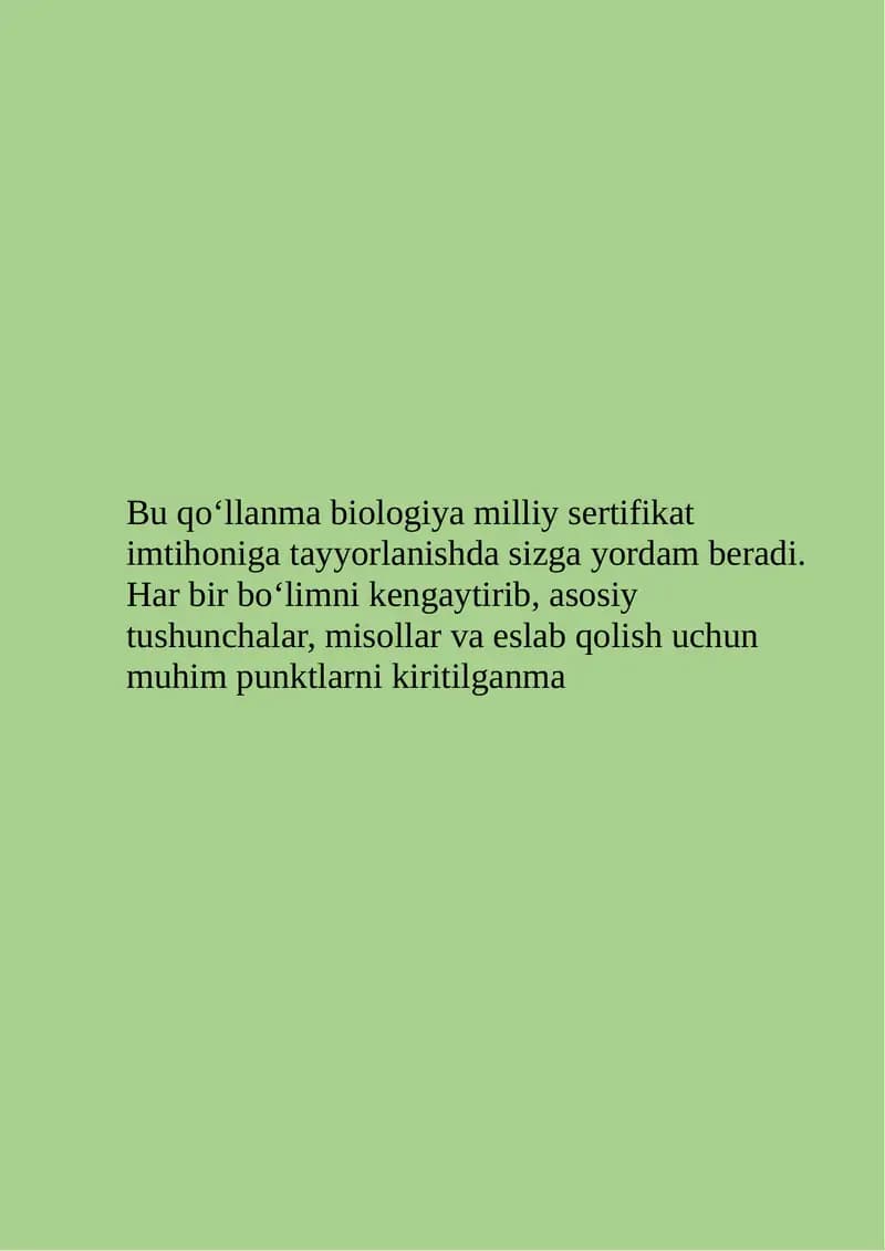 Biologiya milliy sertifikat imtihoniga tayyorlanish qo‘llanma