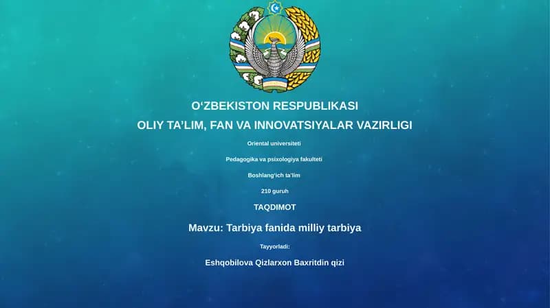Milliy ta’limning asosiy tamoyillari va vazifalari