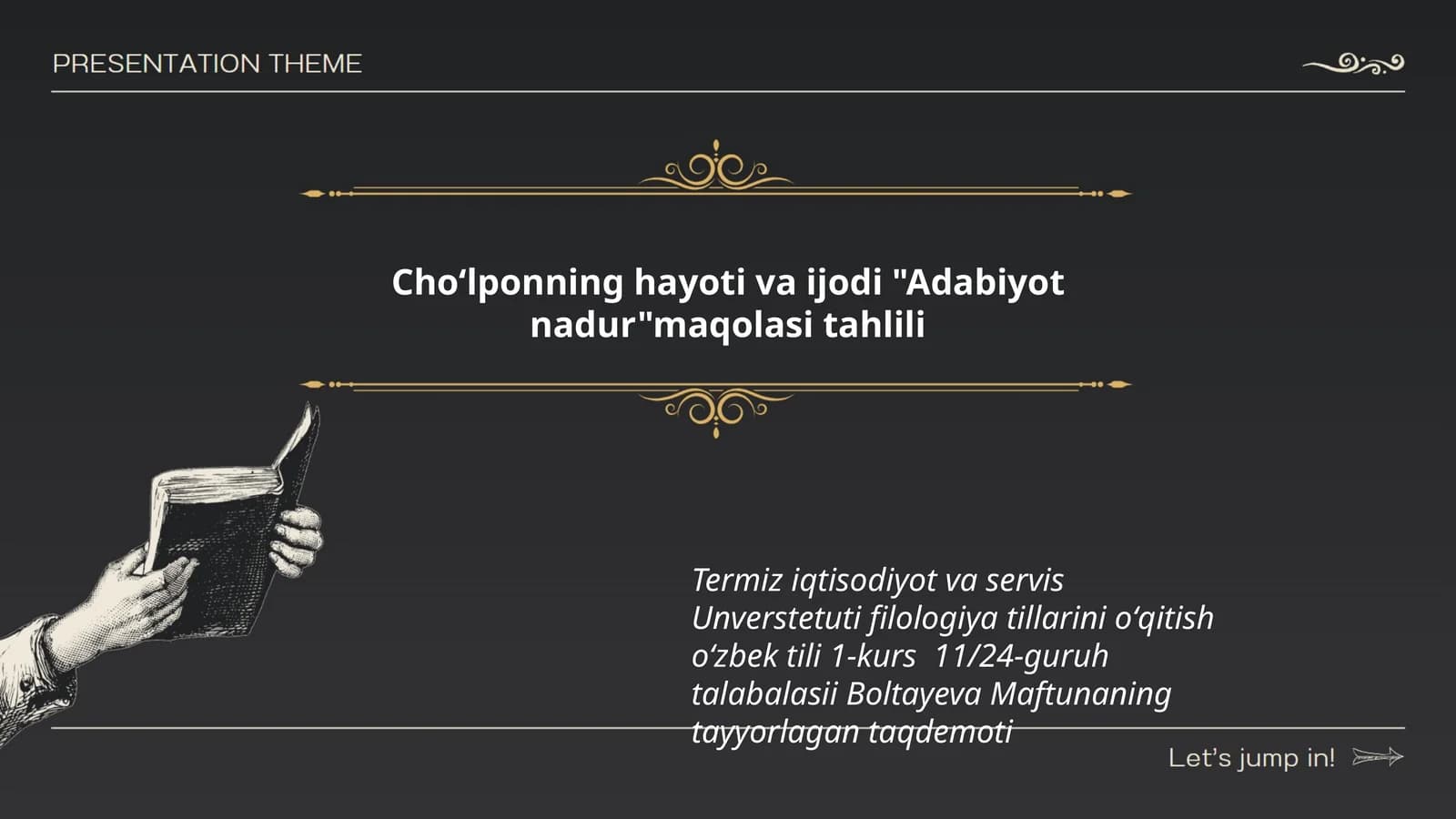 Choʻlponning hayoti va ijodi "Adabiyot nadur"maqolasi tahlili