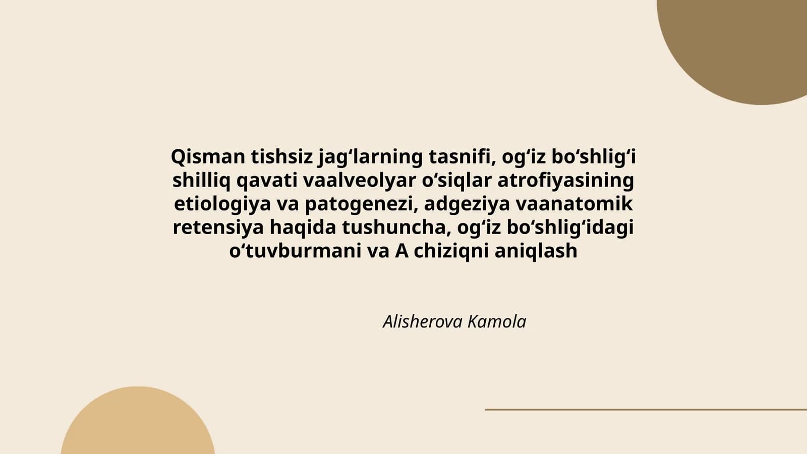 Og‘iz bo‘shlig‘i shilliq qavati va alveolyar o‘siqlar atrofiyasi
