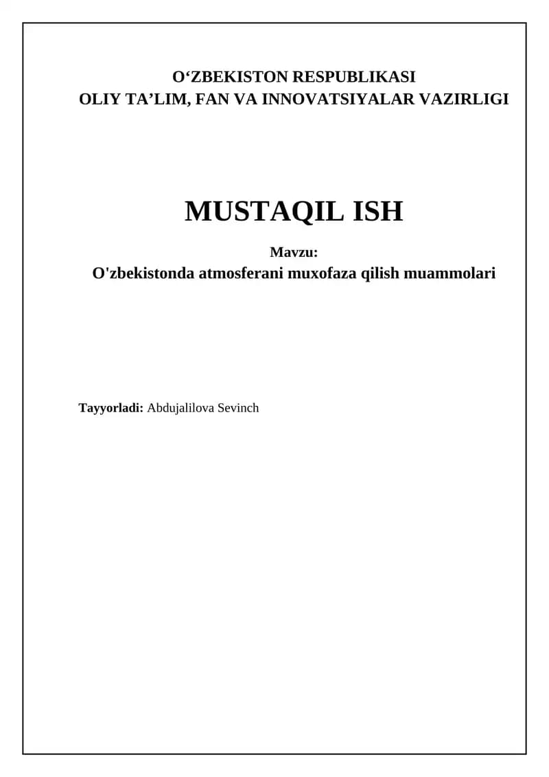 O'zbekistonda atmosferani muxofaza qilish muammolari