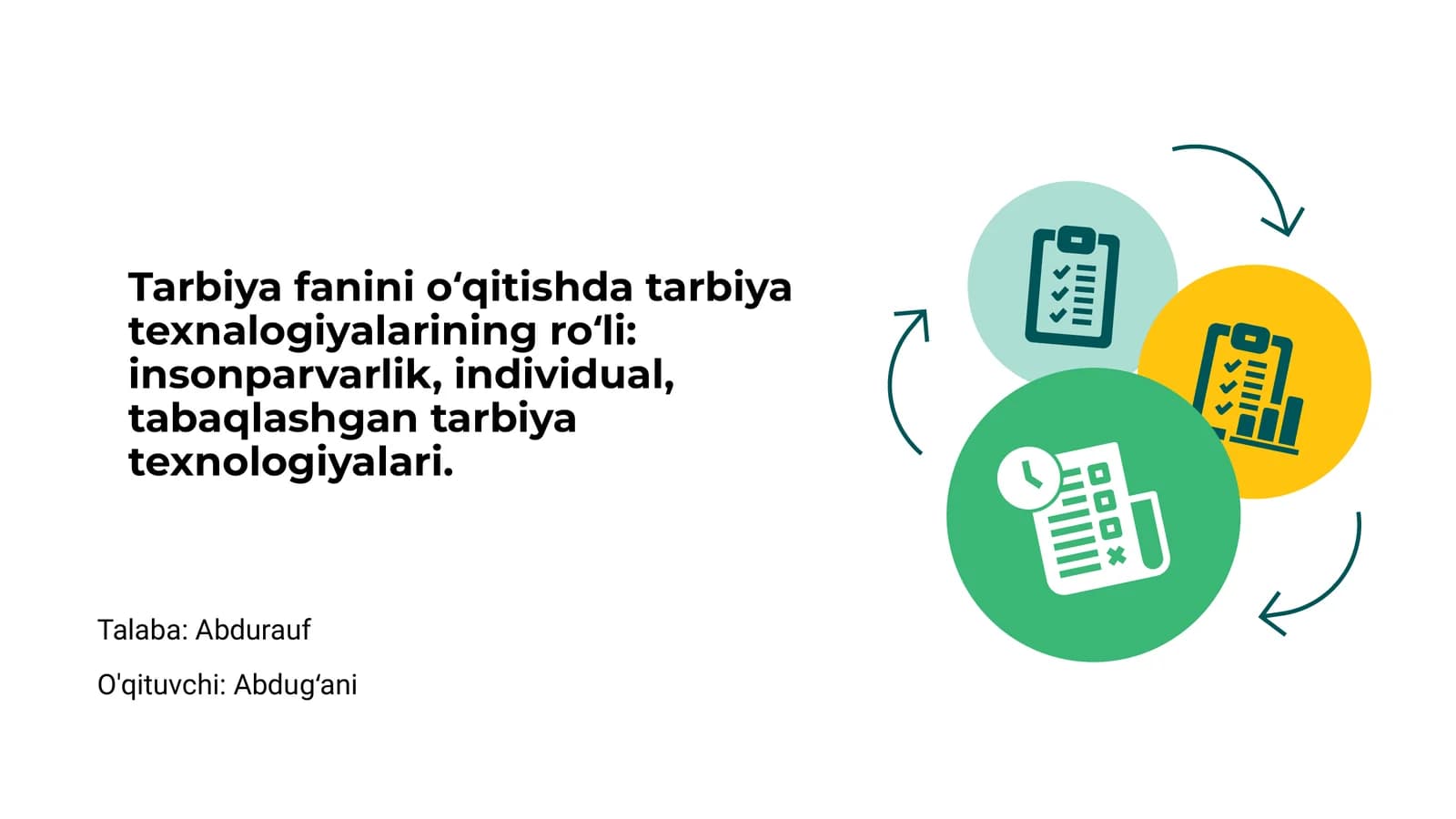 Tarbiya fanini oʻqitishda tarbiya texnalogiyalarining roʻli