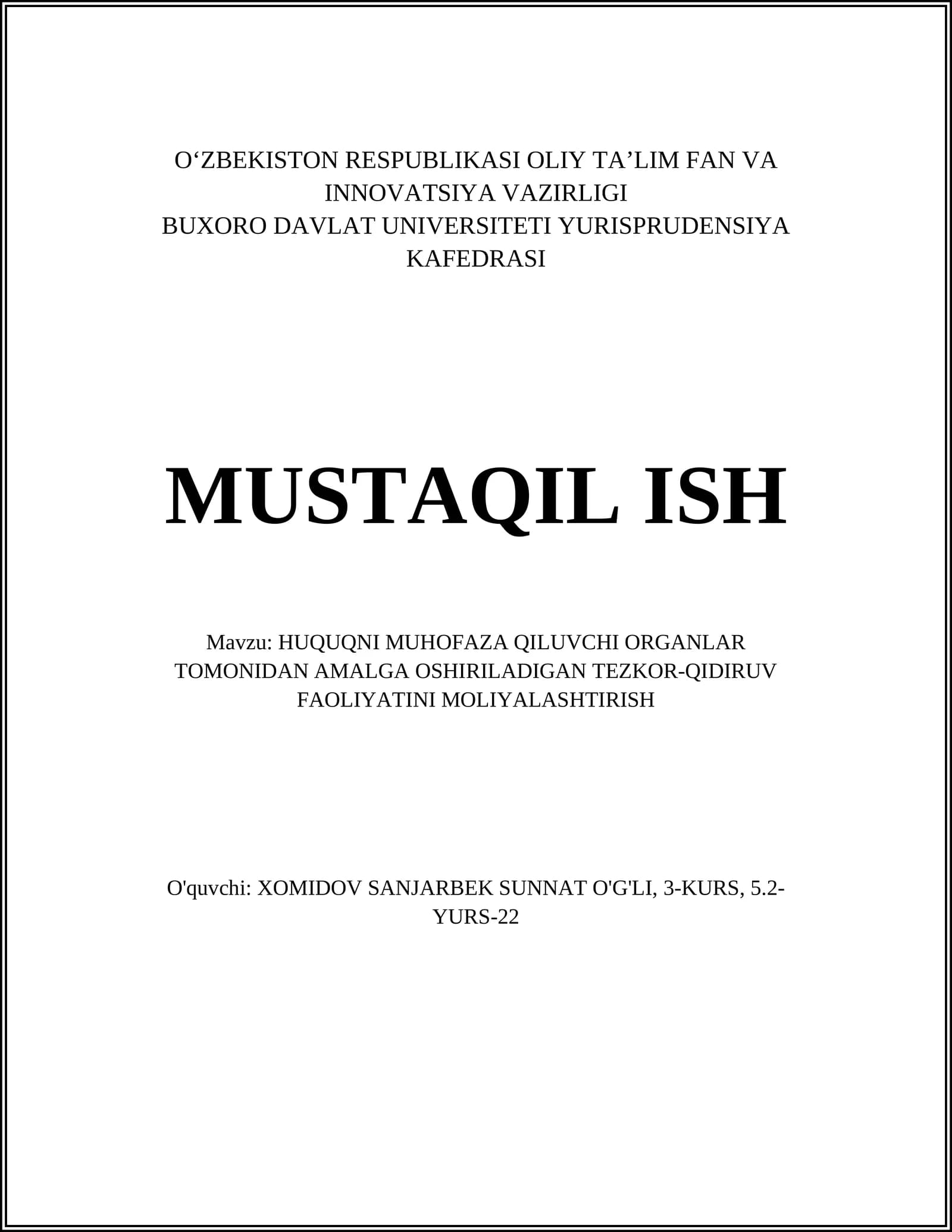 TEZKOR-QIDIRUV FAOLIYATINI MOLIYALASHTIRISH