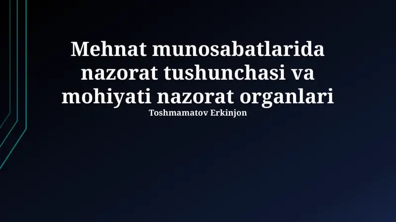 Mehnat munosabatlarida nazorat tushunchasi va mohiyati nazorat organlari