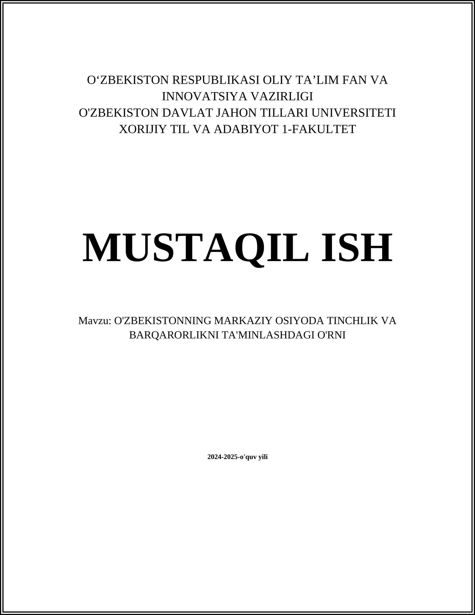 O'zbekistonning Markaziy Osiyoda diplomatik rol'i