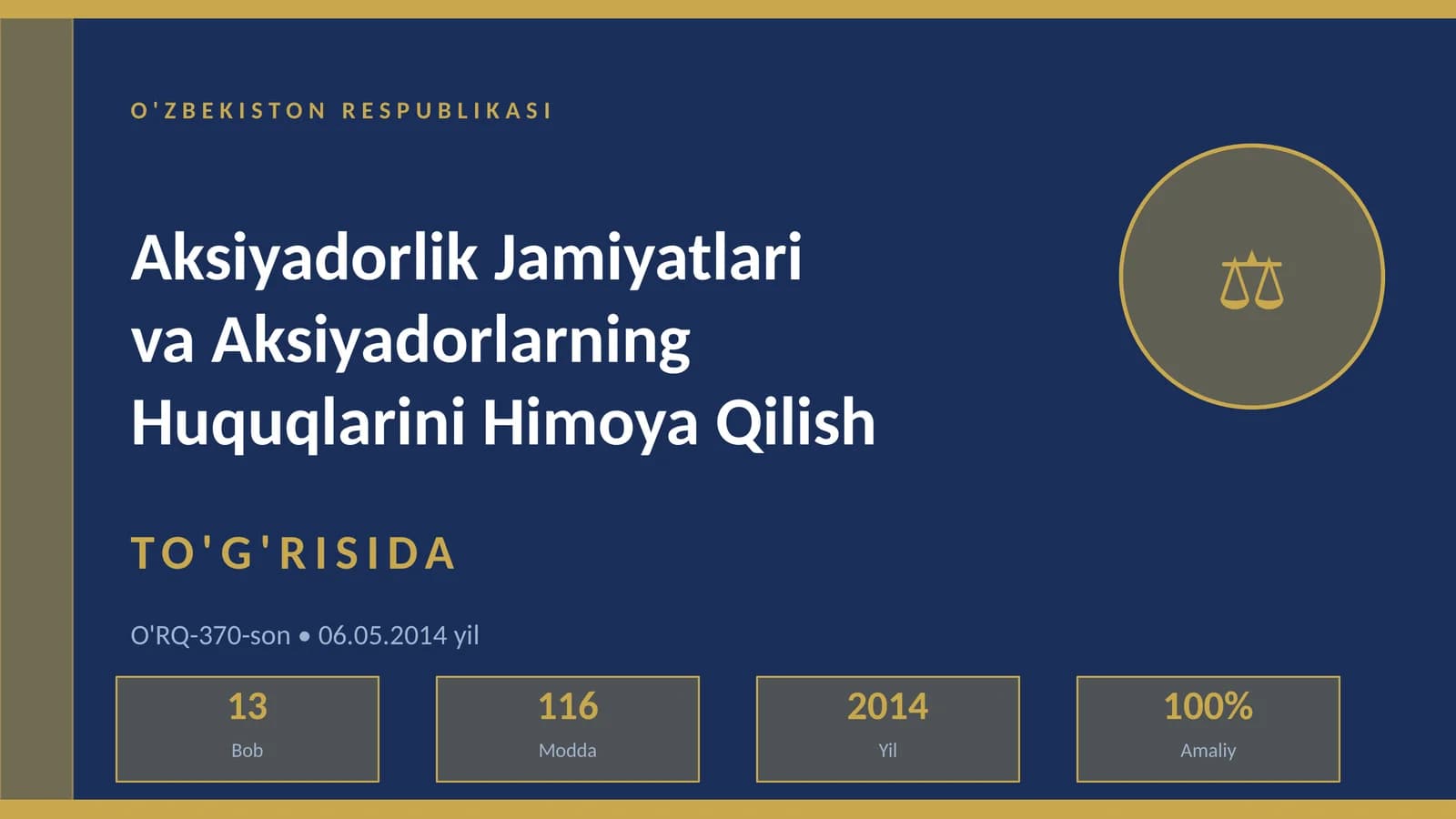 Aksiyadorlik Jamiyatlari va Aksiyadorlarning Huquqlarini Himoya Qilish TO'G'RISIDA