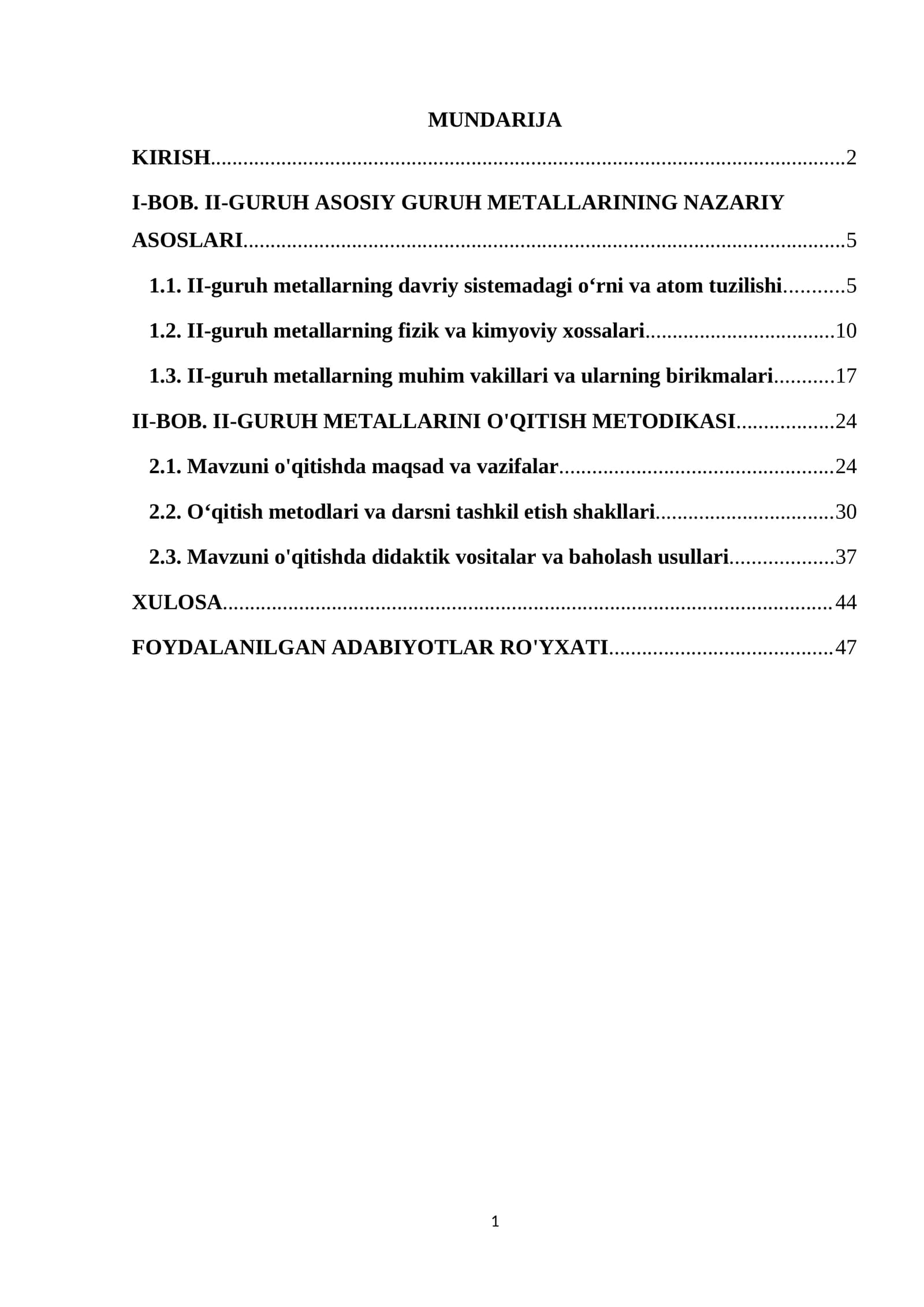 II-GURUH ASOSIY GURUH METALLARINING NAZARIY ASOSLARI VA ULARNI O'QITISH METODIKASI