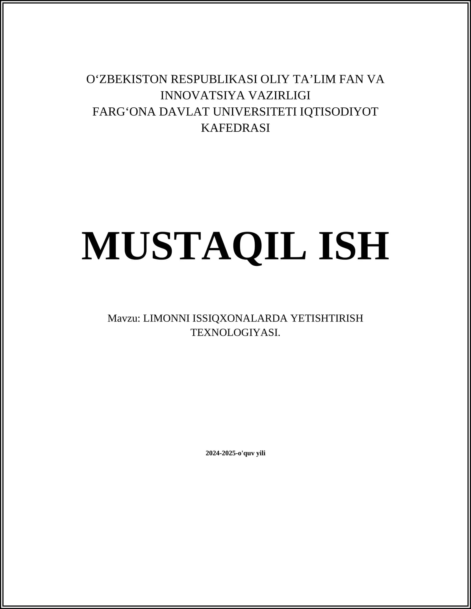 LIMONNI ISSIQXONALARDA YETISHTIRISH TEXNOLOGIYASI
