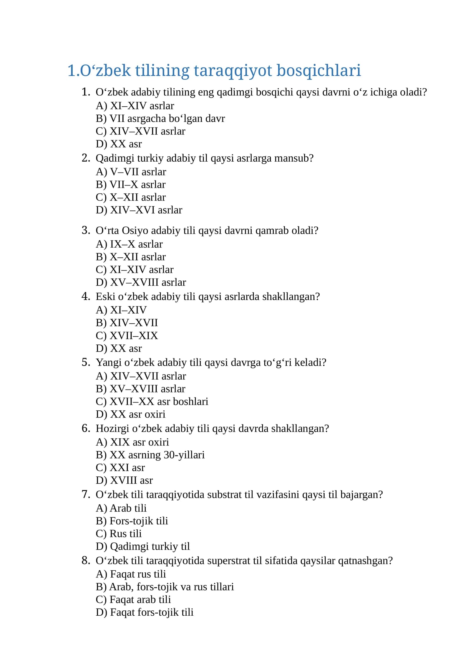 Hozirgi o'zbek adabiy tili test 220 ta