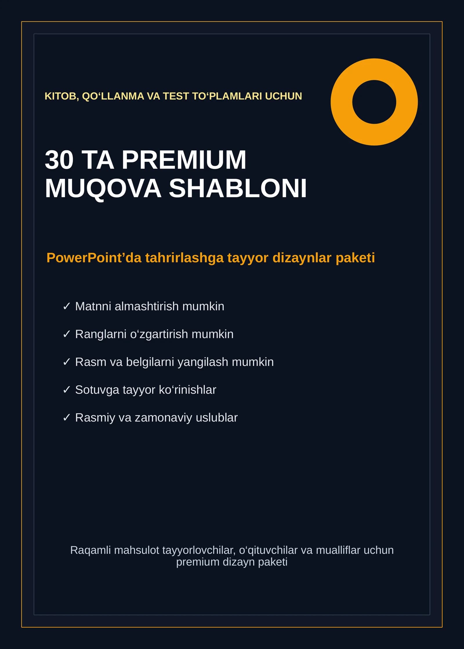 KITOB, QO‘LLANMA VA TEST TO‘PLAMLARI UCHUN 30 TA PREMIUM MUQOVA SHABLONI