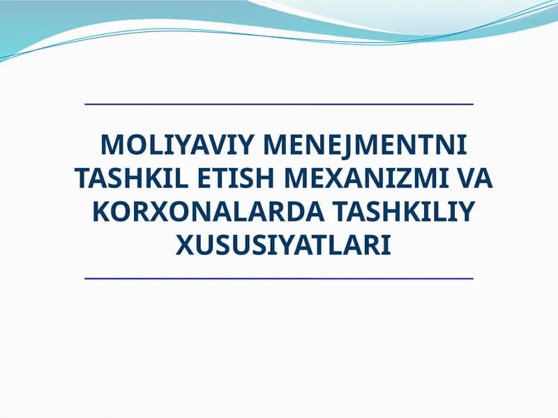 Moliyaviy Menejmentni Tashkil etish mexanizmi va korxonalarda tashkiliy xususiyatları