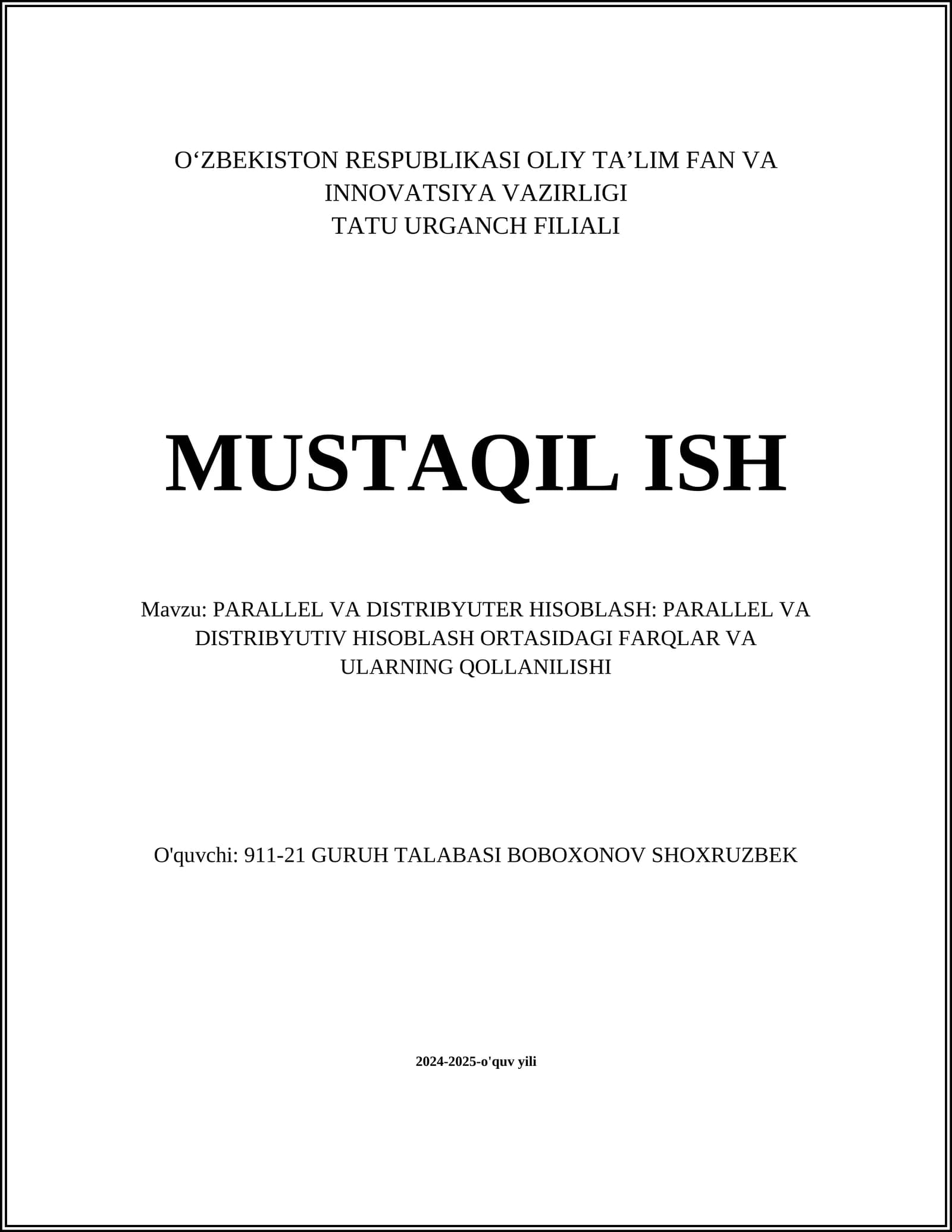 PARALLEL VA DISTRIBYUTER HISOBLASH: PARALLEL VA DISTRIBYUTIV HISOBLASH ORTASIDAGI FARQLAR VA ULARNING QOLLANILISHI