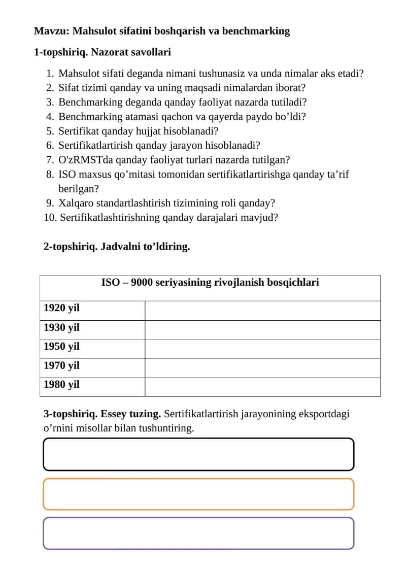 ISО – 9000 sеriyasining rivojlanish bosqichlari