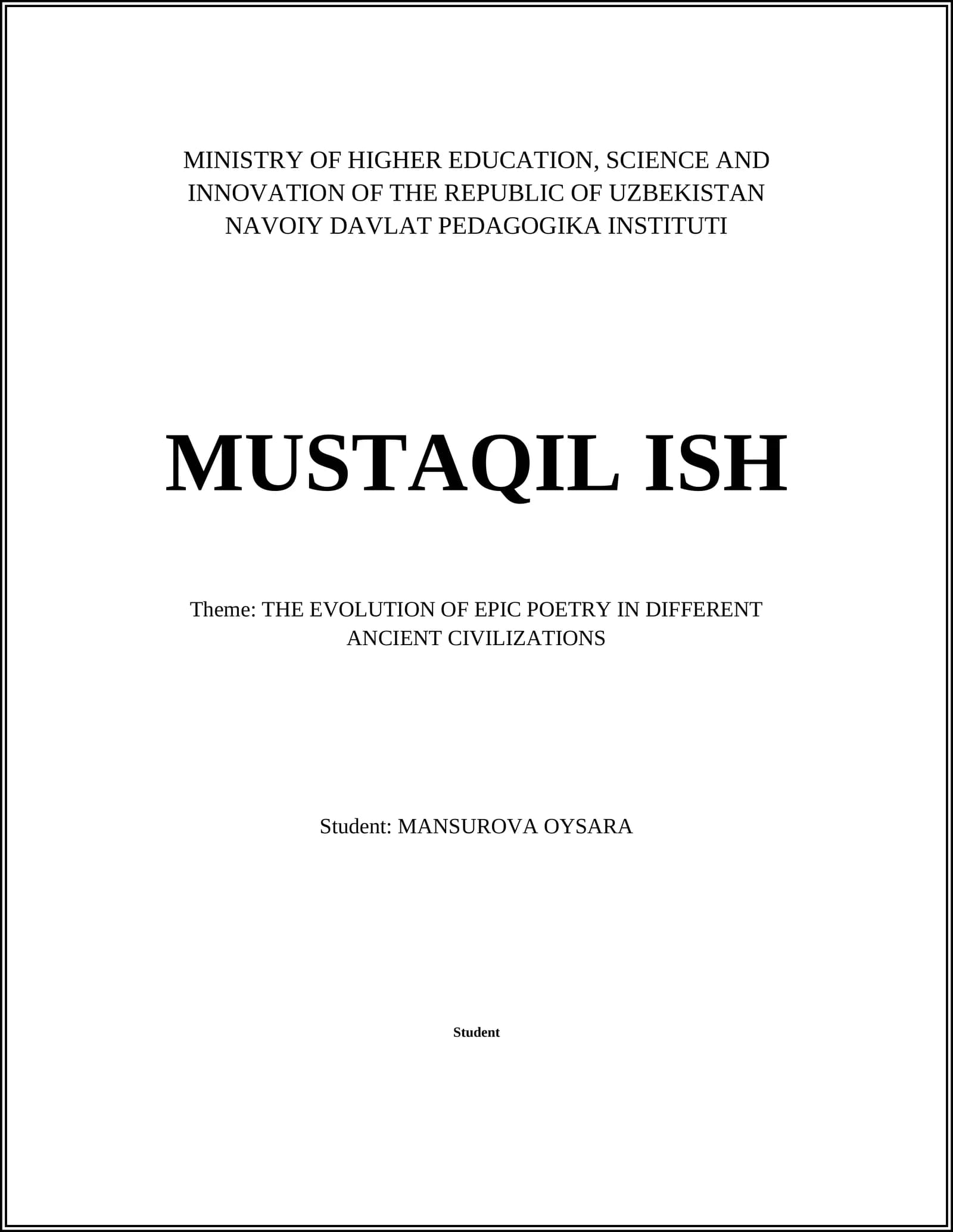 THE EVOLUTION OF EPIC POETRY IN DIFFERENT ANCIENT CIVILIZATIONS