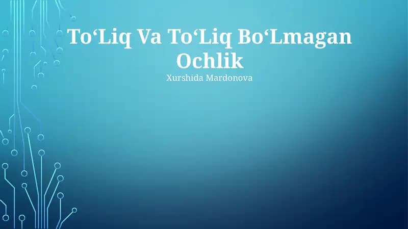 ToʻLiq Va ToʻLiq BoʻLmagan Ochlik