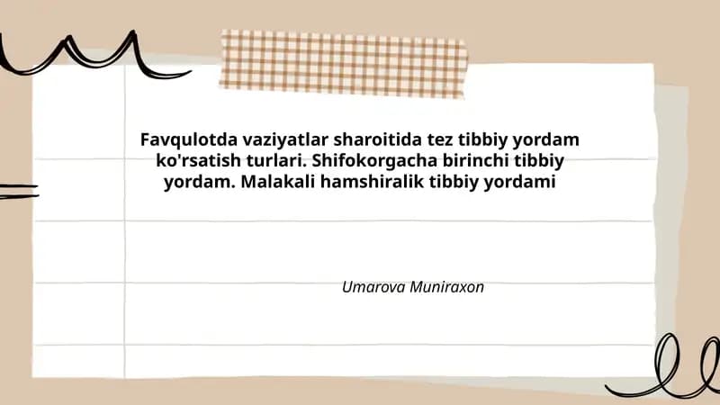 Favqulotda vaziyatlar sharoitida tez tibbiy yordam ko'rsatish turlari